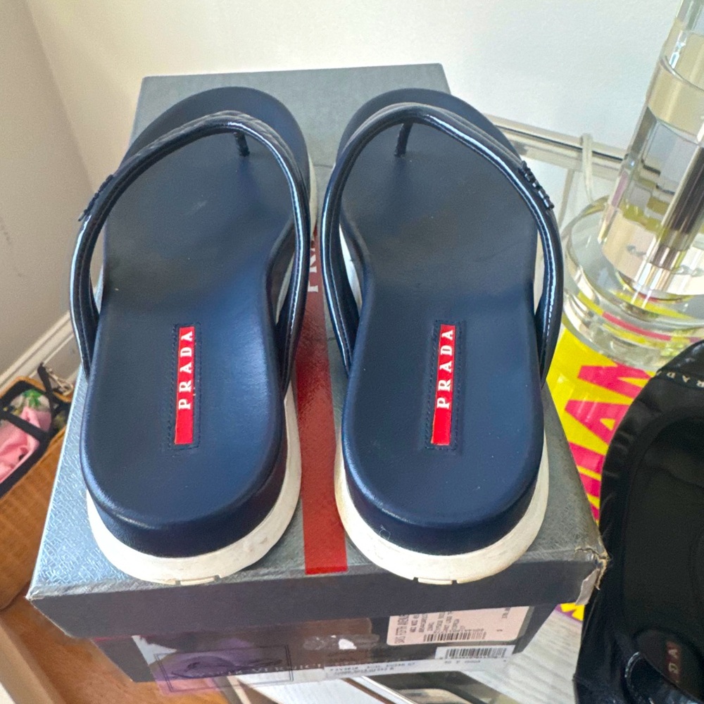 Prada Navy Blue Flip Flops with box. Size 7 wonderful condition